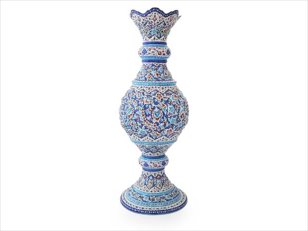 A Prominent Enamel Vase With Flower Design Of Shah Abbasi And Khataei