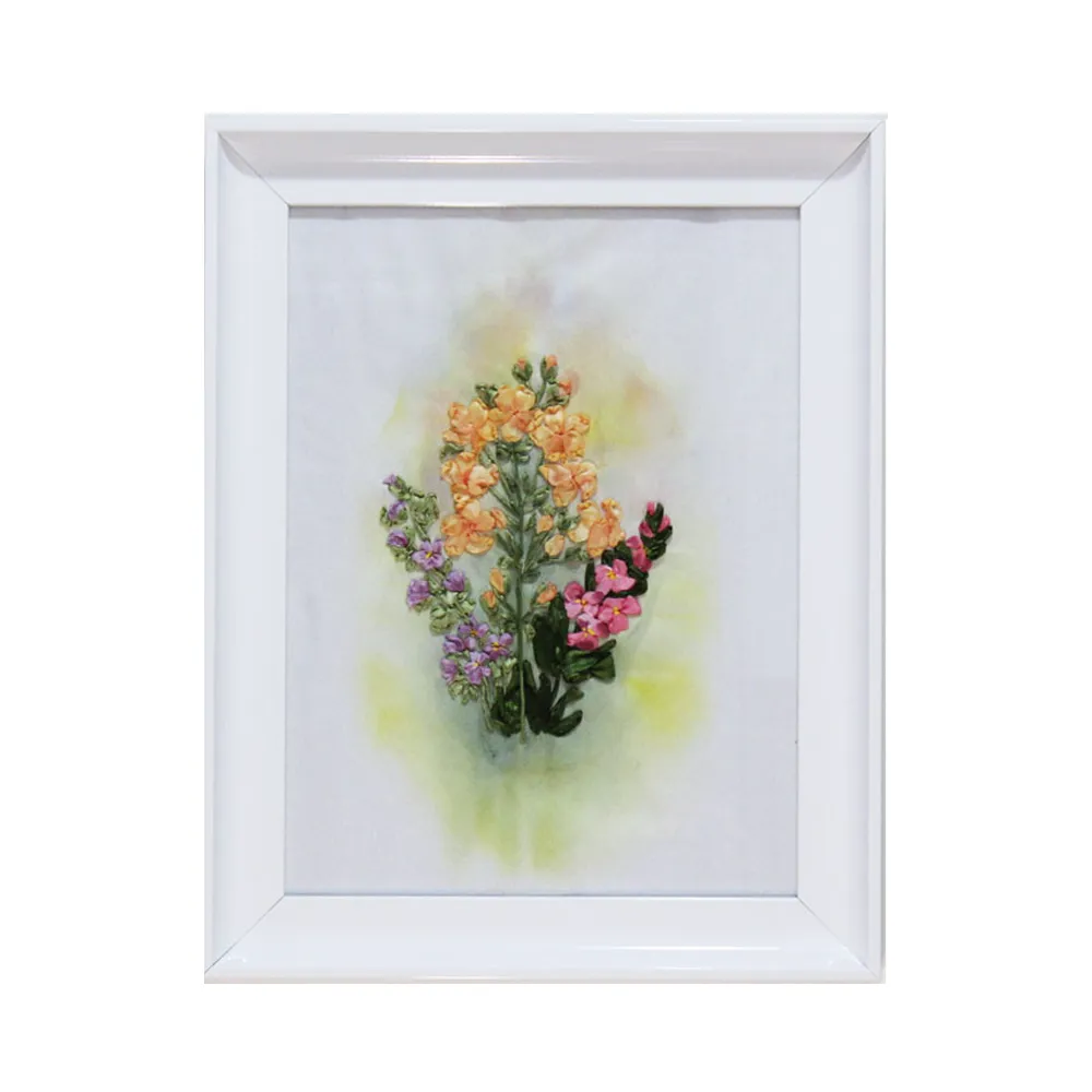 Watercolor and ribbon embroidery flowers C 38×48cm