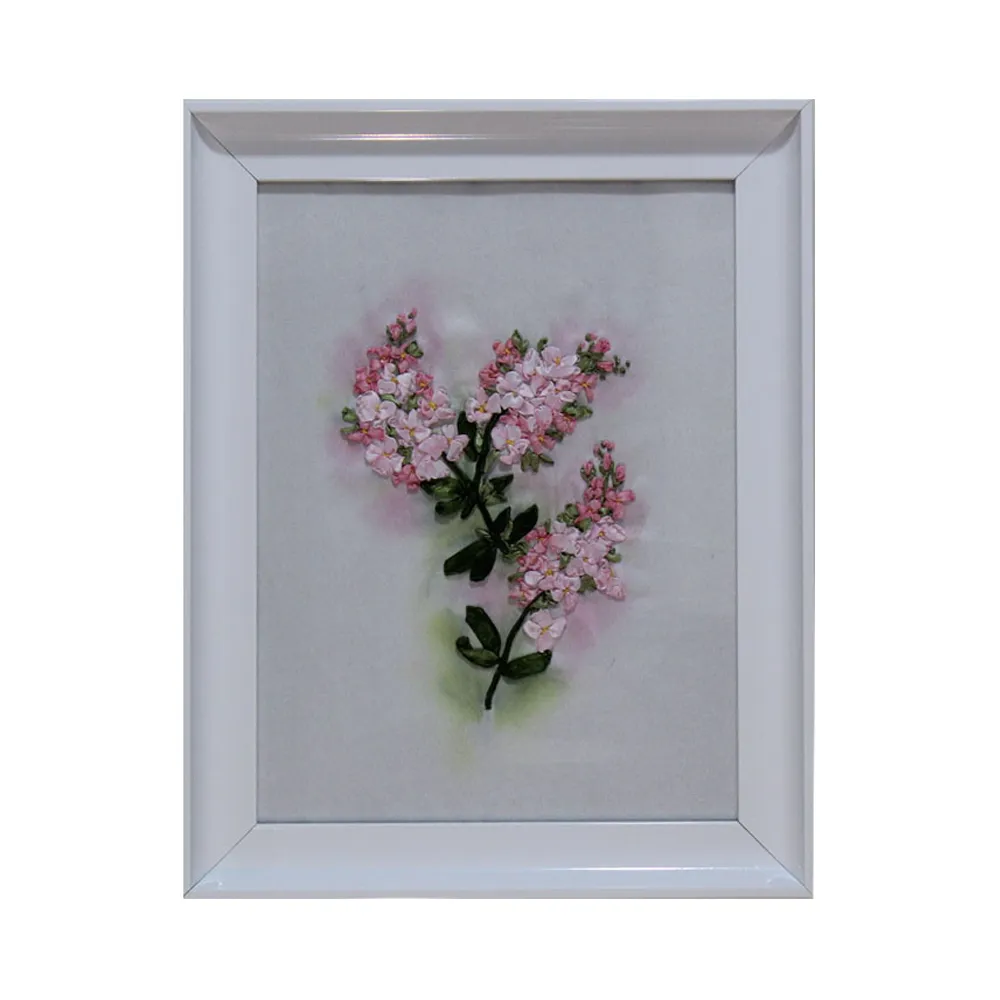 Watercolor and ribbon embroidery of appie blossoms 38×48cm
