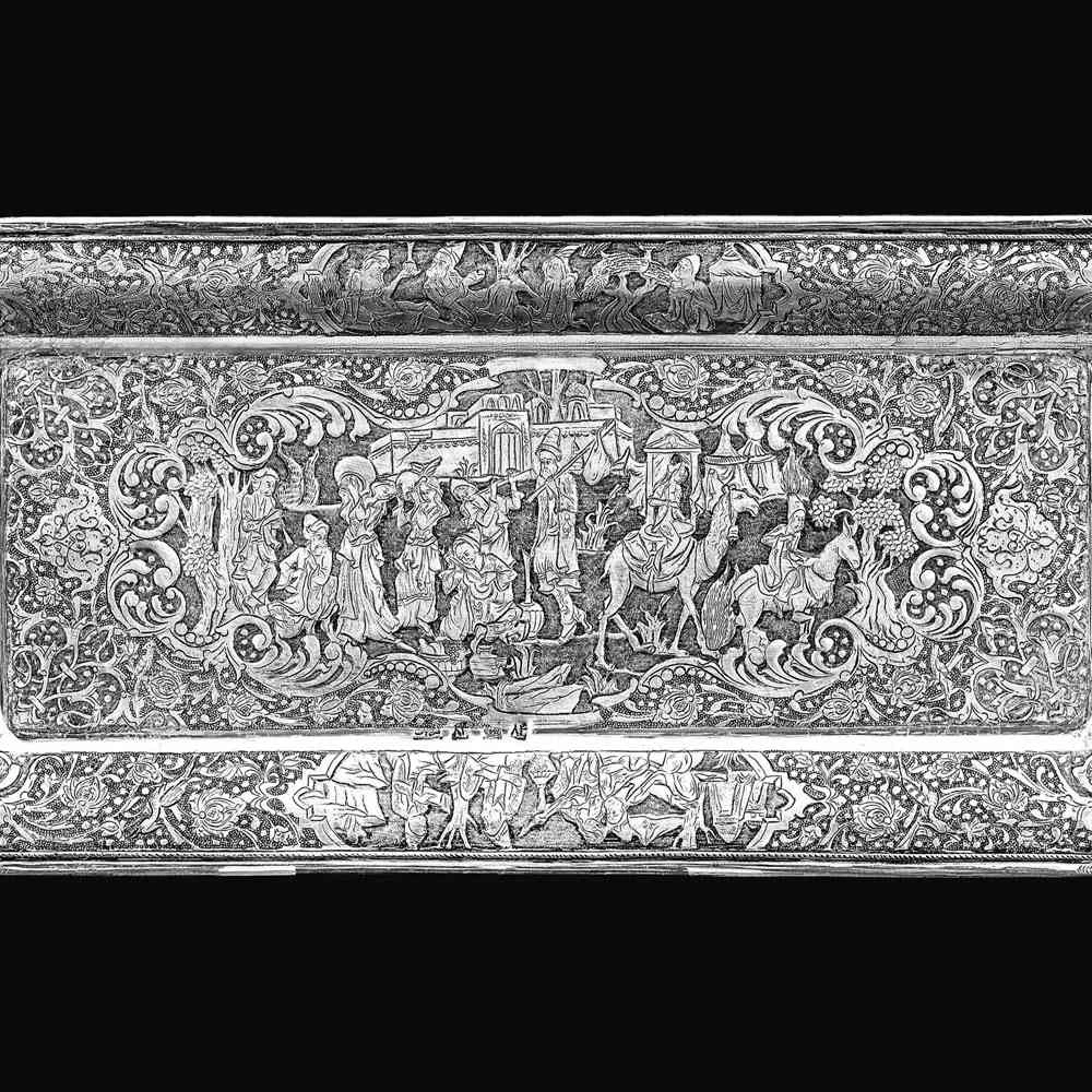 Luxury Silver Sweet Tray with Hand Engraved Persian Miniature Design 44 cm (1) Luxury Silver Sweet Tray with Hand Engraved Persian Miniature Design 44 cm (1)