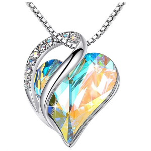 Fashion Korean 925 Silver Love Heart Pendant Necklace Birthday Stone Heart Love Crystal Women Pendant Necklace Jewelry
