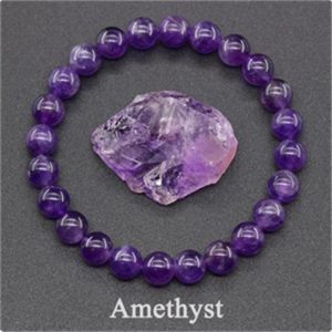 Natural Amethyst Bracelet with Round Beads – Elastic Crystal Healing Bead Bracelet for Unisex Wear