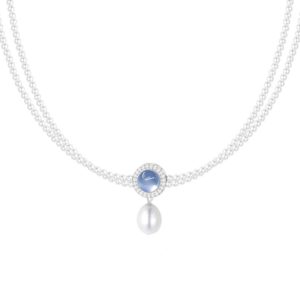 Aquamarine Freshwater Pearl Pendant Necklace For Women