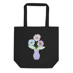 Eco-Friendly Floral Tote Bag – Minimalist Pastel Flower Vase Design, Reusable Cotton Shoulder Bag for Shopping, School & Travel