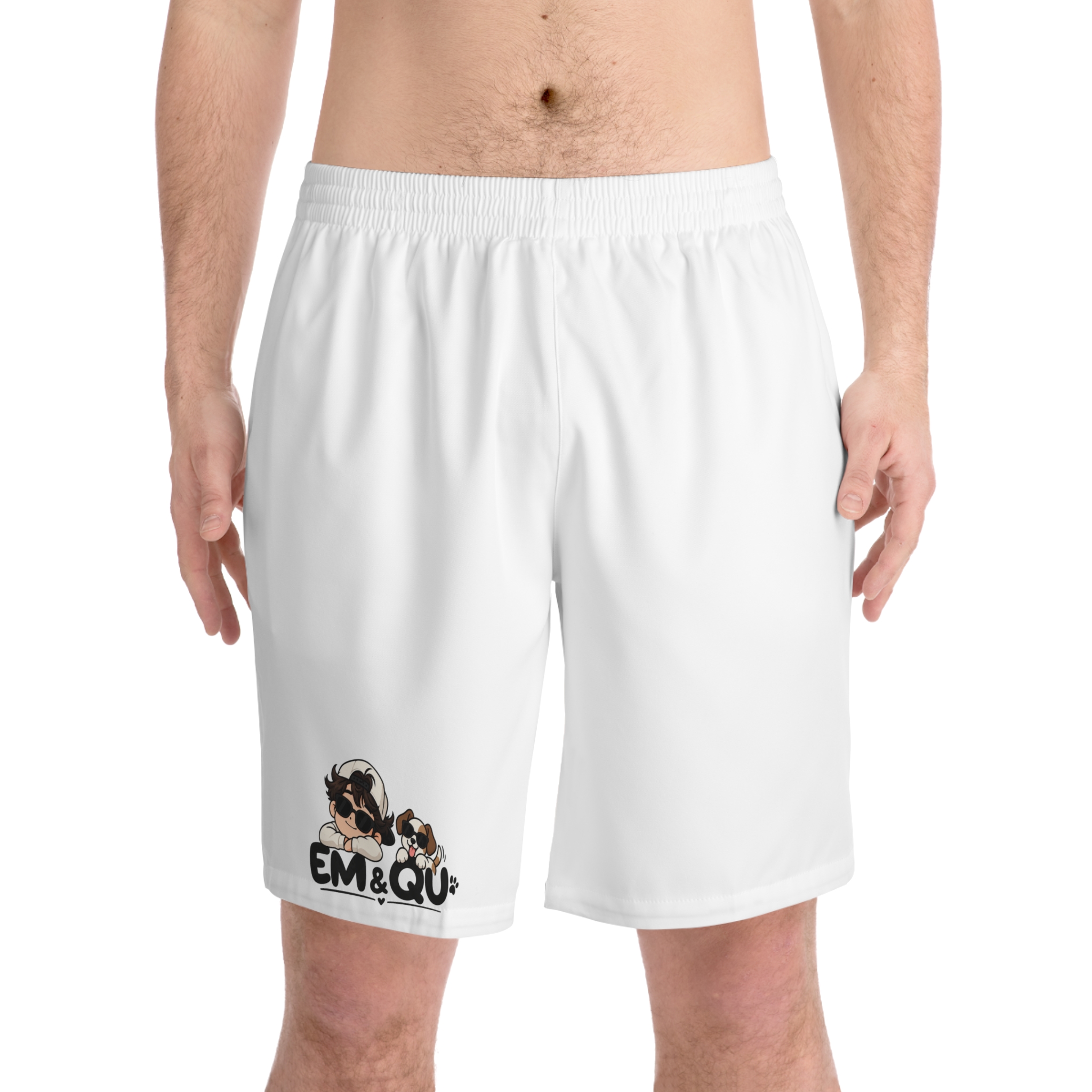 8224856668476402050_2048.jpeg Men's Beach Shorts with EM&QU Dog Logo — Lightweight Elastic Swim Trunks