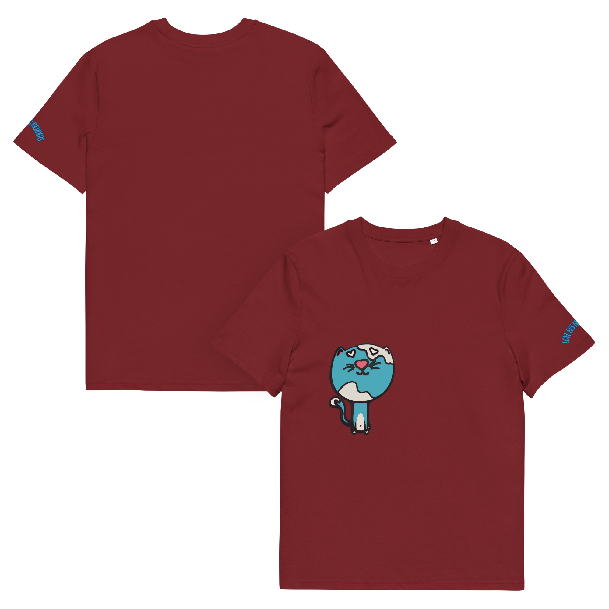 unisex-organic-cotton-creator-2.0-t-shirt-burgundy-front-and-back-6a7f4ea27ea3c.jpg Kai Cat Graphic Organic Cotton T-Shirt | Unisex
